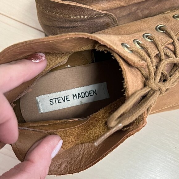 Steve Madden Rubin Brown Genuine Leather Lace Up Ankle Combat Boots Sz 9.5 - Picture 7 of 10